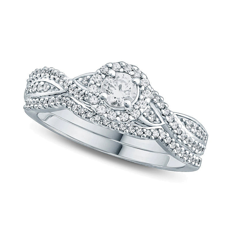 0.5 CT. Gesamtgewicht Diamant Braut-Set mit Twist-Rahmen in 10K Weißgold