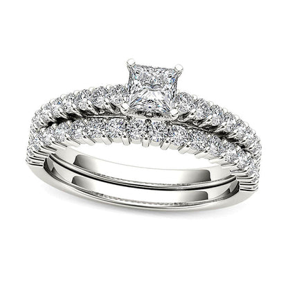 1.0 CT. Gesamtgewicht Diamant-Brautset im Princess-Schliff in 14K Weißgold