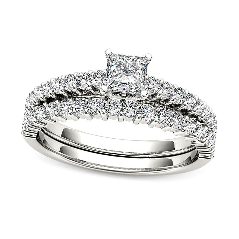1.0 CT. Gesamtgewicht Diamant-Brautset im Princess-Schliff in 14K Weißgold