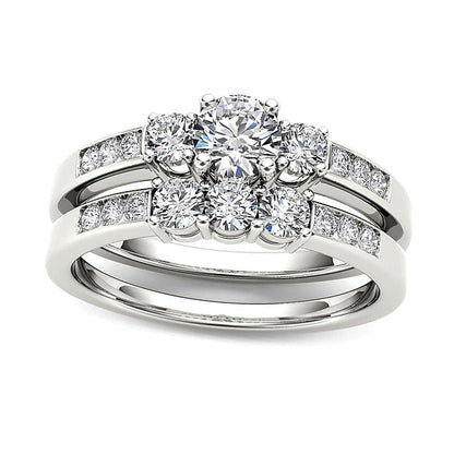 1.0 ct. Gesamtgewicht Diamant Dreistein Brautset in 14K Weißgold