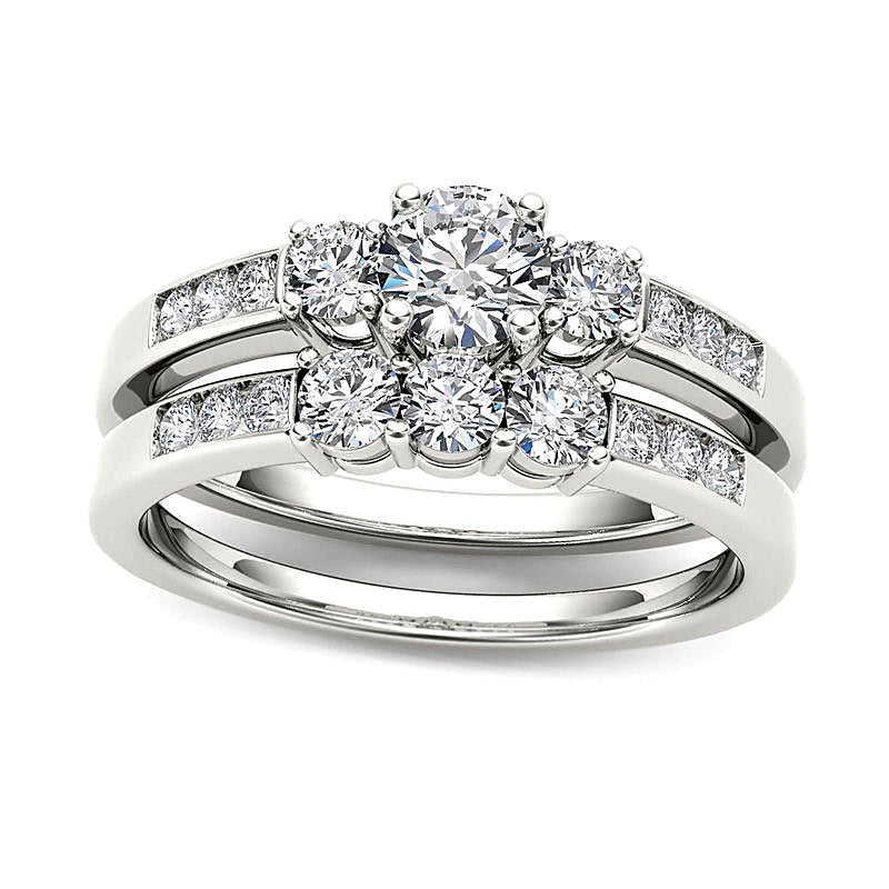 1.0 ct. Gesamtgewicht Diamant Dreistein Brautset in 14K Weißgold