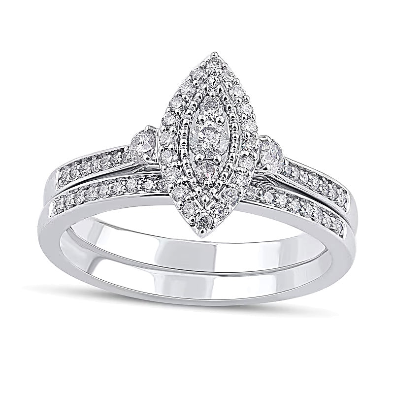 0.5 ct. Gesamtgewicht Komposit Braut-Set mit Diamanten im Marquise- und Rundschliff in 10K Weißgold