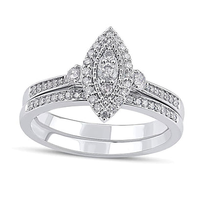 0.5 ct. Gesamtgewicht Komposit Braut-Set mit Diamanten im Marquise- und Rundschliff in 10K Weißgold