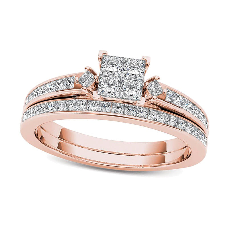 Braut-Set 1.0 ct. Gesamtgewicht mit weißen Diamanten im Princess-Schliff in 14K Roségold