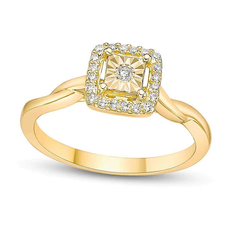 Halo-Ring mit weißen Diamanten in rund und Kissenschliff aus 18K Weißgold für Damen