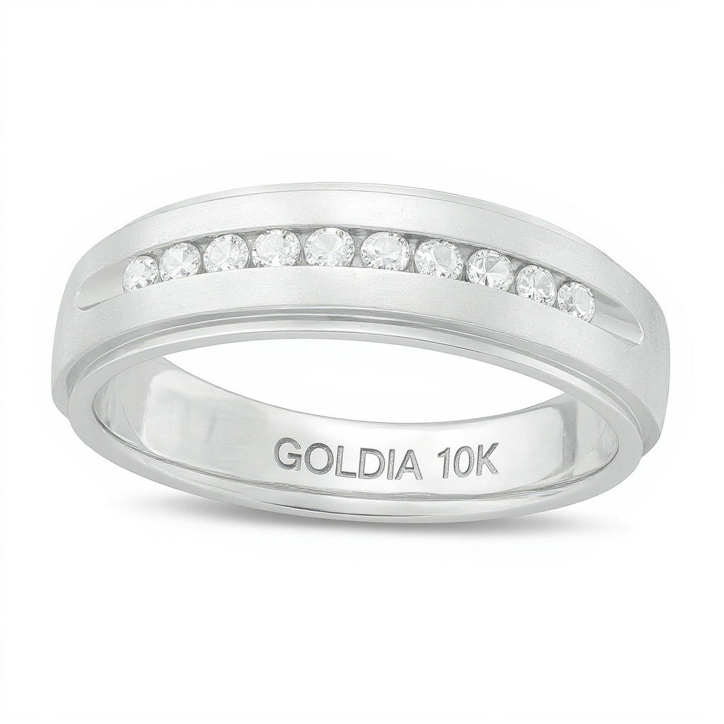 Ehering mit weißen Diamanten 0.25 ct. Gesamtgewicht in 10K Weißgold mit Satin-Finish