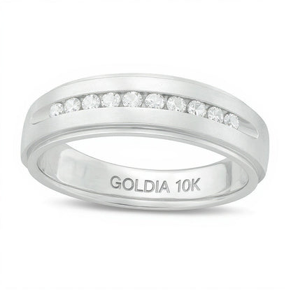 Ehering mit weißen Diamanten 0.25 ct. Gesamtgewicht in 10K Weißgold mit Satin-Finish