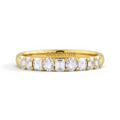Memoire-Ring mit Labordiamanten im Smaragd- und Ovalschliff 1,0 ct. Gesamtgewicht in 10K Gelbgold (F/VS2)