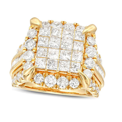 4.0 ct. Gesamtgewicht Verlobungsring mit mehreren Diamanten im Princess-Schliff, mehrreihig, in 14K Gelbgold