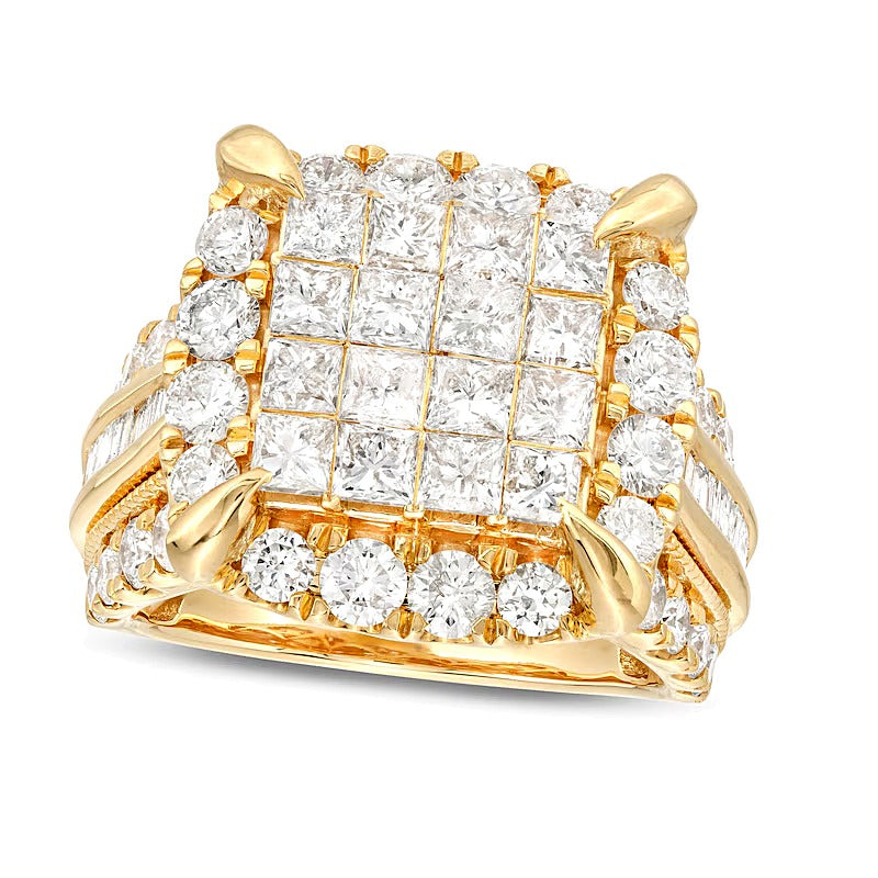 4.0 ct. Gesamtgewicht Verlobungsring mit mehreren Diamanten im Princess-Schliff, mehrreihig, in 14K Gelbgold