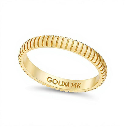 Gerippter Ring mit Greek-Key-Muster in 14K Gelbgold