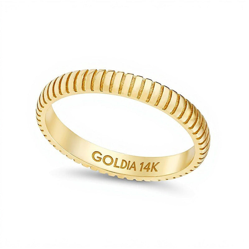 Gerippter Ring mit Greek-Key-Muster in 14K Gelbgold