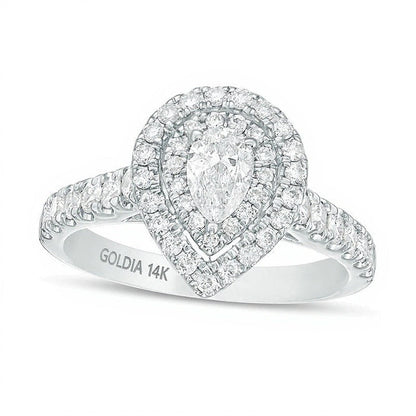 Verlobungsring mit tropfenförmigen und runden Diamanten 1.0 ct. Gesamtgewicht Halo in 14K Weißgold