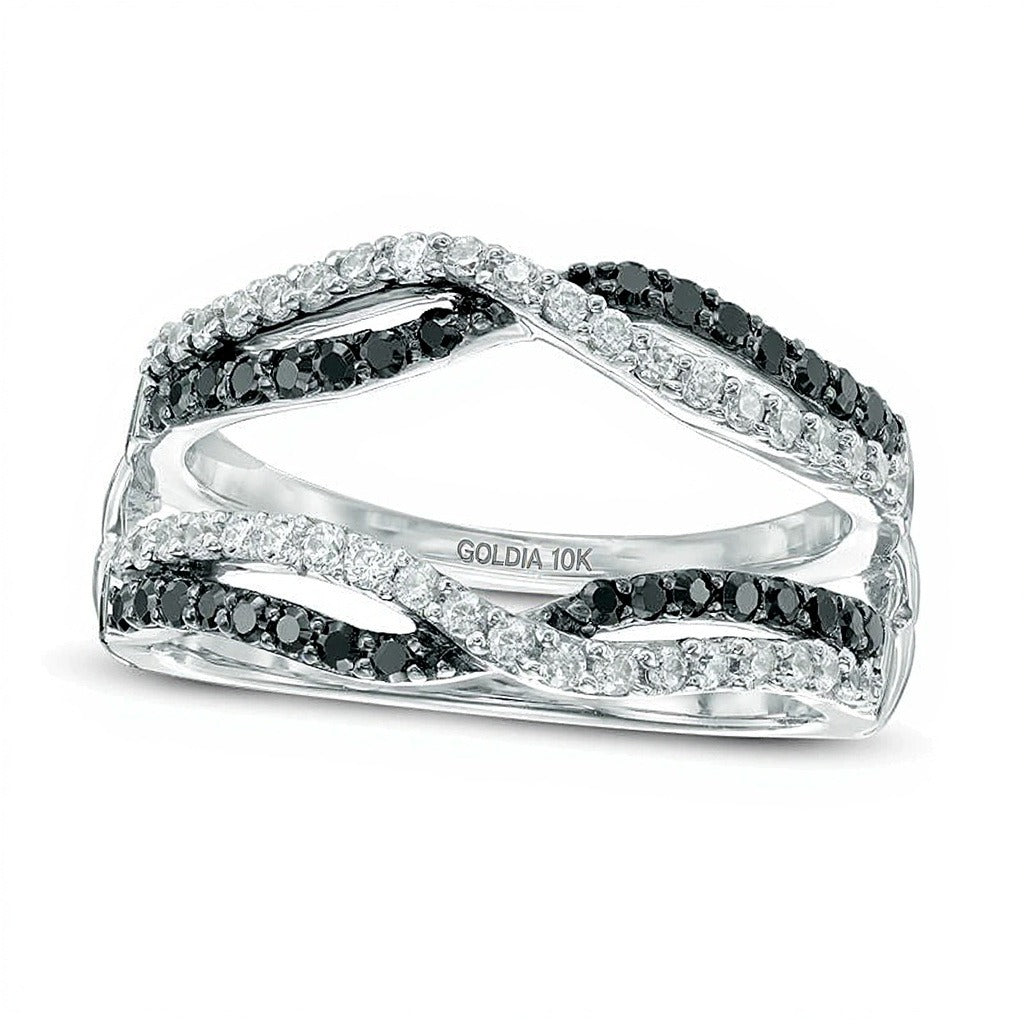 0,5 ct. Gesamtgewicht schwarzer und weißer Diamant Crossover Solitär-Enhancer in 10K Weißgold