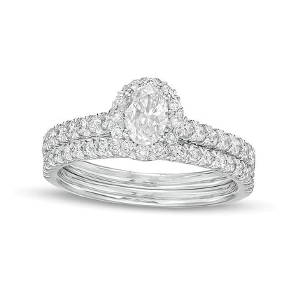 Braut-Set mit ovalem Diamant-Halo 1.0 CT. Gesamtgewicht in 10K Weißgold