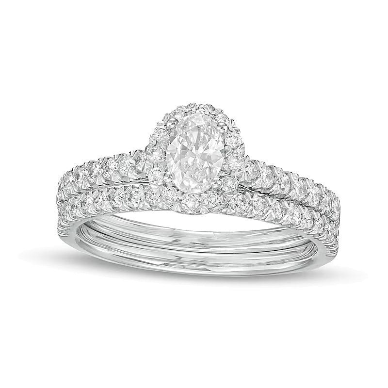 Braut-Set mit ovalem Diamant-Halo 1.0 CT. Gesamtgewicht in 10K Weißgold