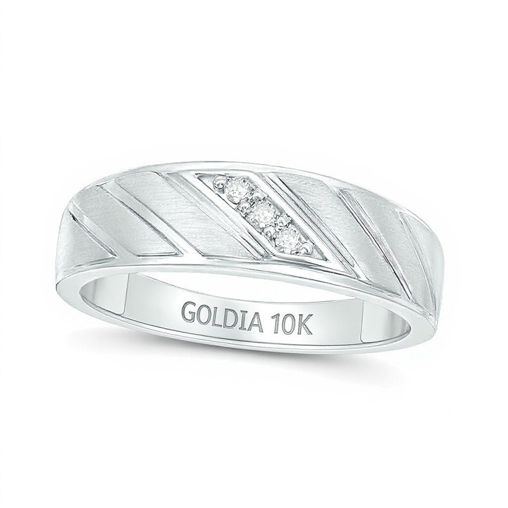 0.05 ct. Gesamtgewicht Diamant Dreistein Ehering mit schräger Rille in 10K Weißgold