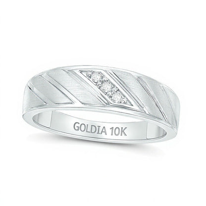 0.05 ct. Gesamtgewicht Diamant Dreistein Ehering mit schräger Rille in 10K Weißgold