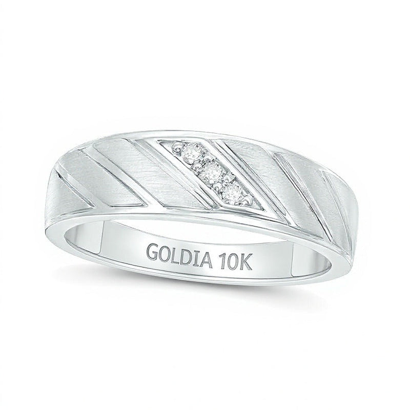 0.05 ct. Gesamtgewicht Diamant Dreistein Ehering mit schräger Rille in 10K Weißgold