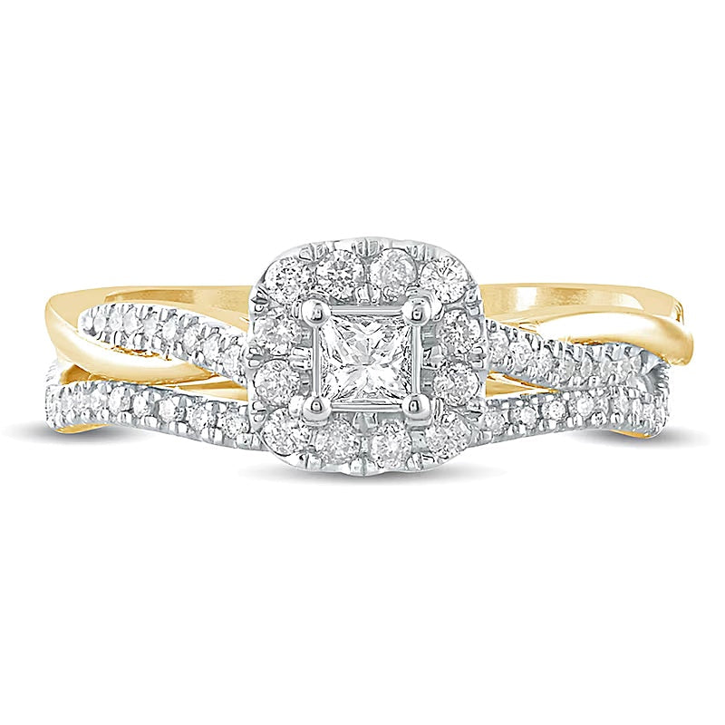 Braut-Set mit Diamanten im Princess- und Rundschliff, 0.5 ct. Gesamtgewicht, in 10K Gelbgold
