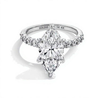 4.5 CT. Gesamtgewicht Labordiamant-Verlobungsring im Marquise-Schliff Solitär mit seitlichem Besatz in 14K Weißgold (F/VS2)