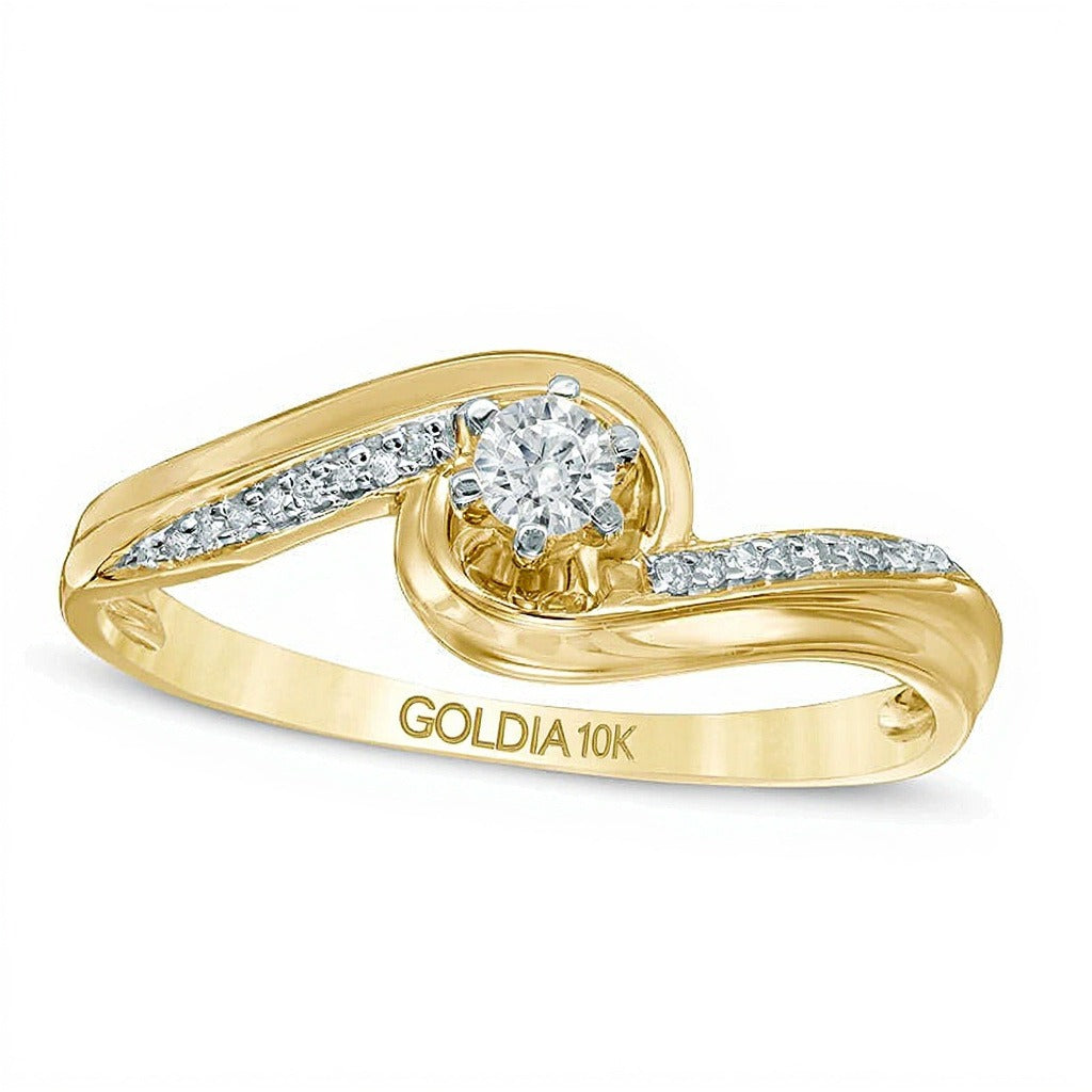 Freundschaftsring mit Diamant-Besatz und Bypass-Design in 10K Gelbgold
