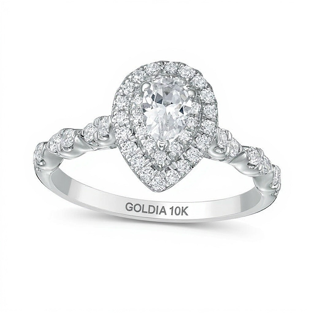 1.0 CT. Gesamtgewicht Verlobungsring Halo mit tropfenförmigem Diamant in 10K Weißgold