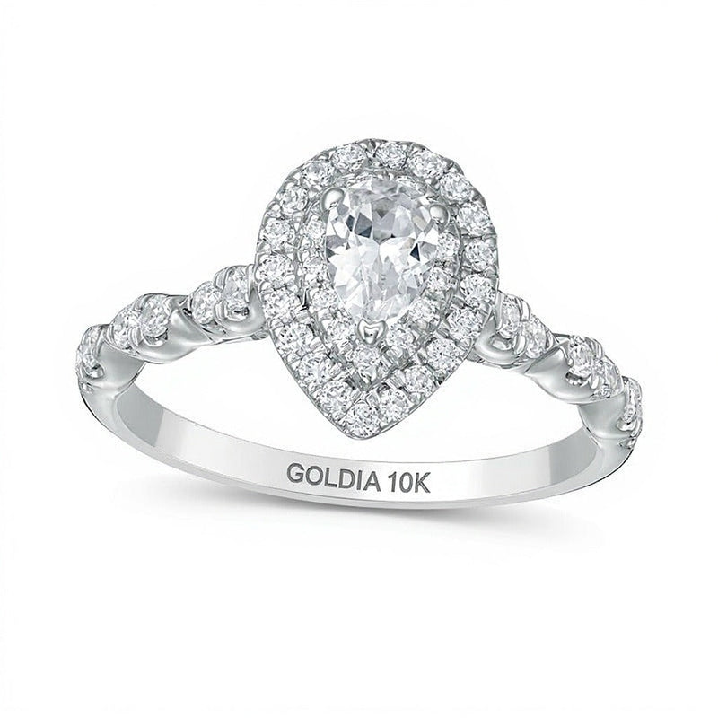 1.0 CT. Gesamtgewicht Verlobungsring Halo mit tropfenförmigem Diamant in 10K Weißgold