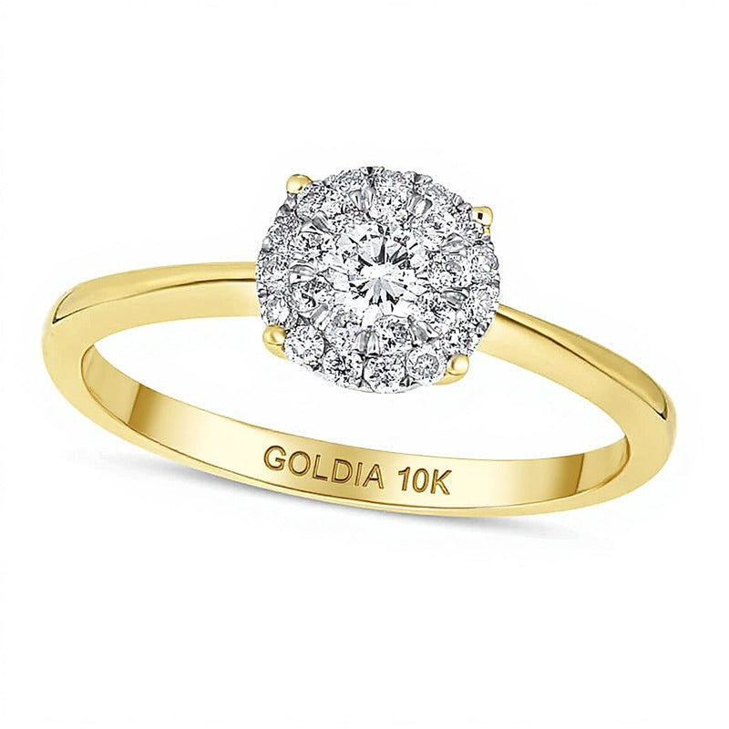 0.33 ct. Gesamtgewicht Diamant Halo Verlobungsring mit doppeltem Rahmen in 10K Gelbgold