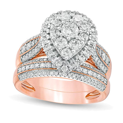 Braut-Set mit Diamanten in Tropfen- und Rundschliff 1.5 ct. Gesamtgewicht in 10K Roségold