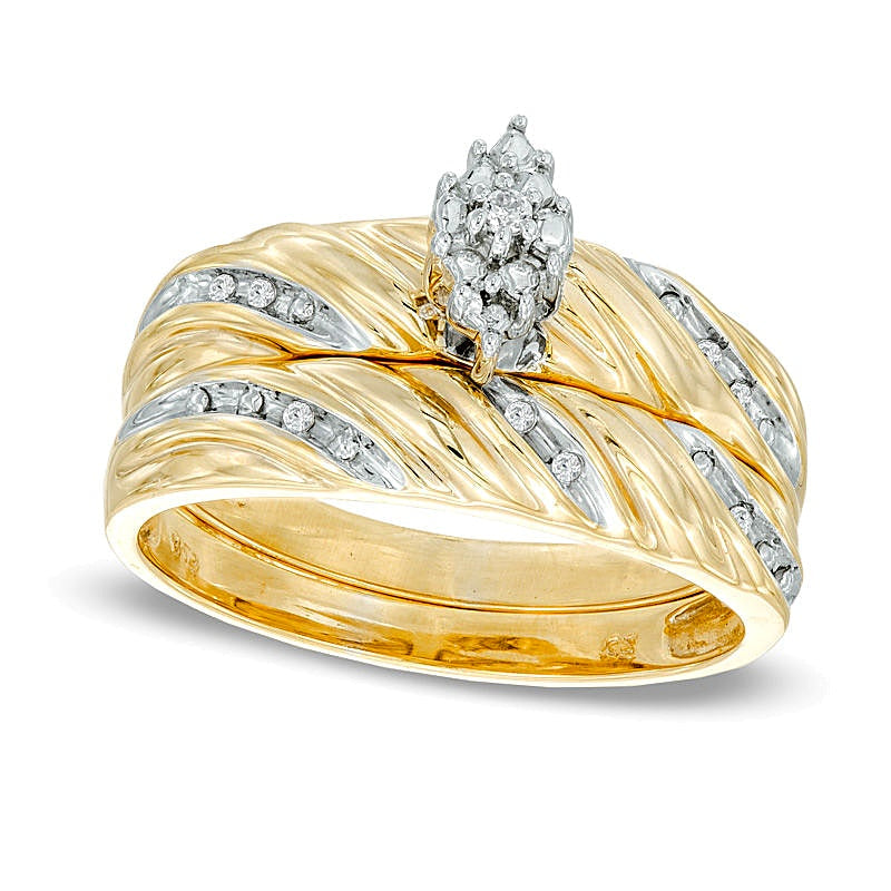 Braut-Set mit Diamanten in Marquise- und Rundschliff aus 10K Gelbgold