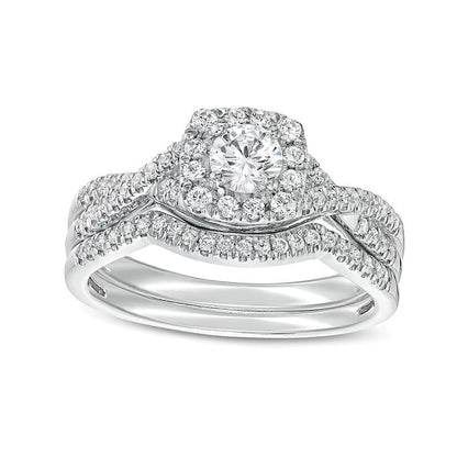 0.75 ct. Gesamtgewicht Diamant-Brautset mit Kissenschliff-Rahmen und gedrehter Ringschiene in 14K Weißgold (I/I2)