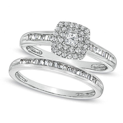 0,5 ct. Gesamtgewicht Brautset mit Diamanten im Princess- und Rundschliff in 10K Weißgold