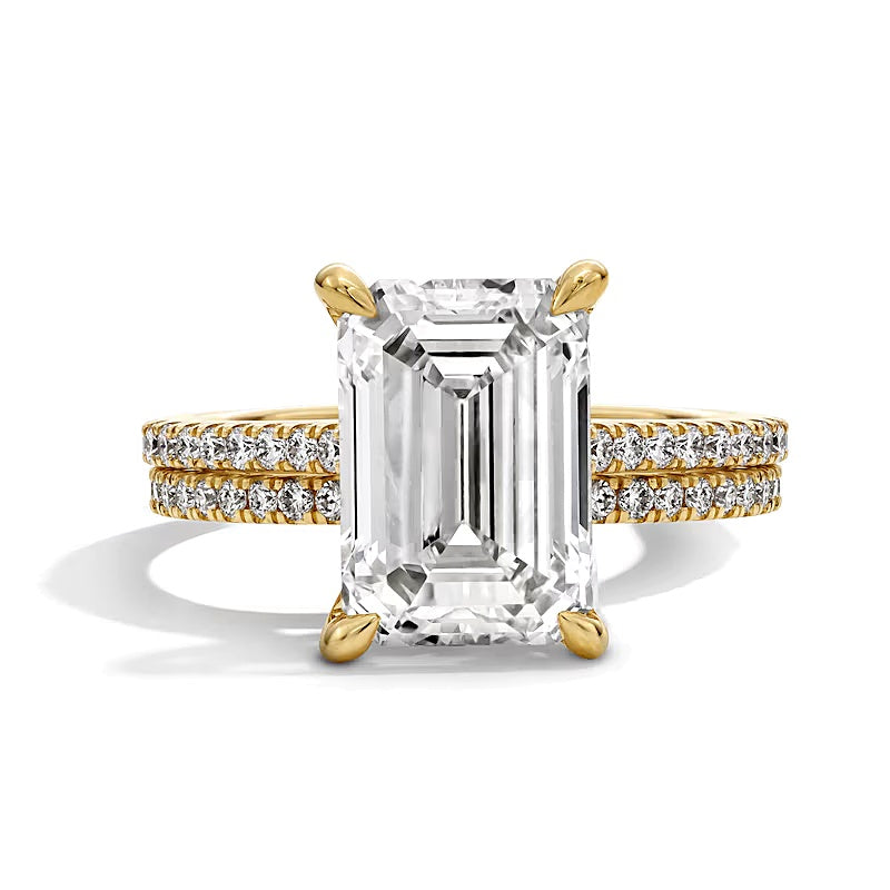 5.63 CT. Gesamtgewicht Braut-Set mit Labordiamanten im Smaragdschliff in 14K Gelbgold (F/VS2)