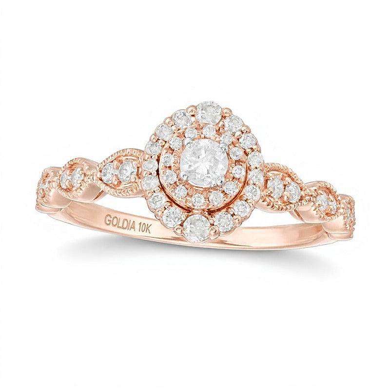 0,38 ct. Gesamtgewicht Diamant Verlobungsring im Art-déco-Vintage-Stil mit Halo in 10K Roségold