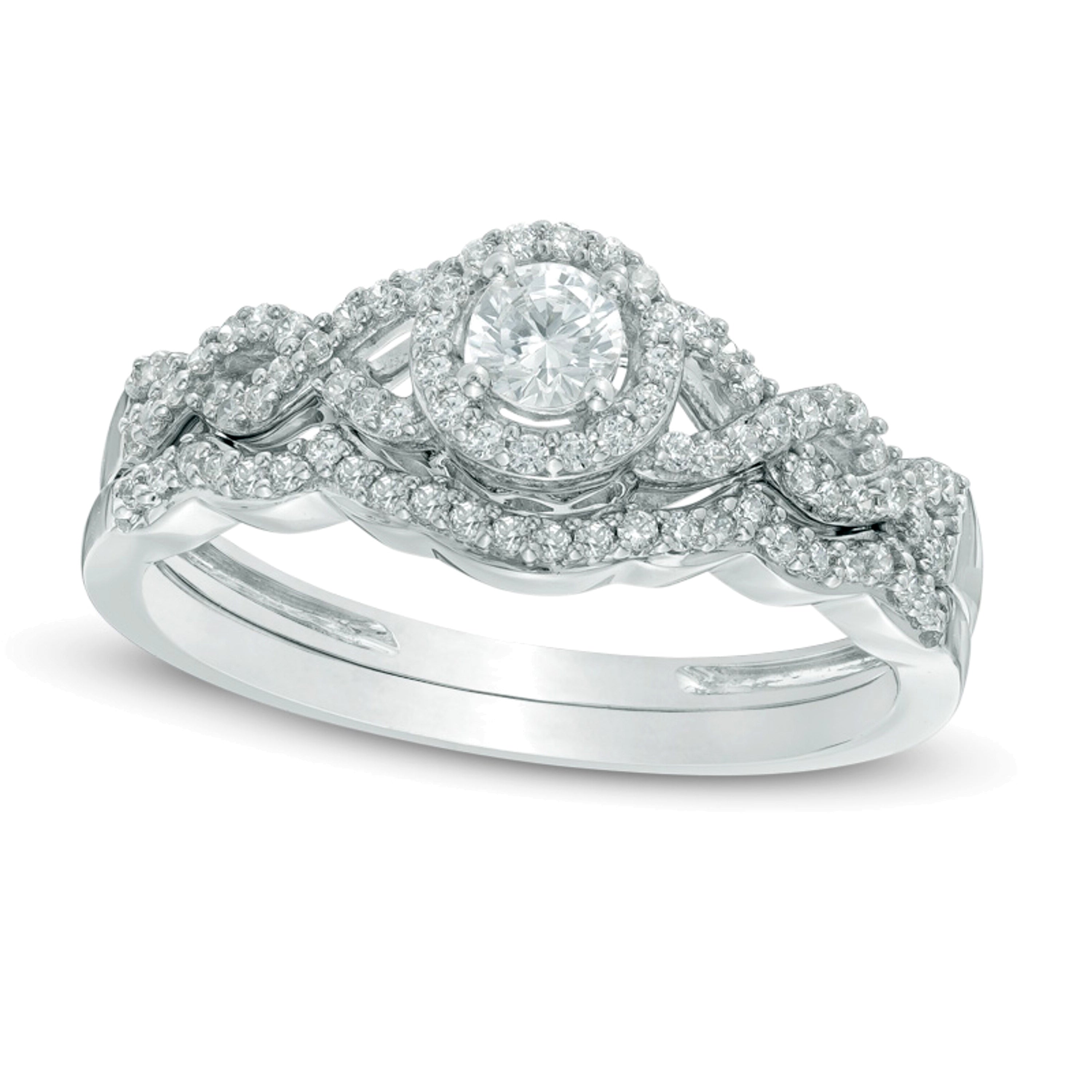 0,38 ct. Gesamtgewicht Diamant Braut-Set mit Halo in 10K Weißgold