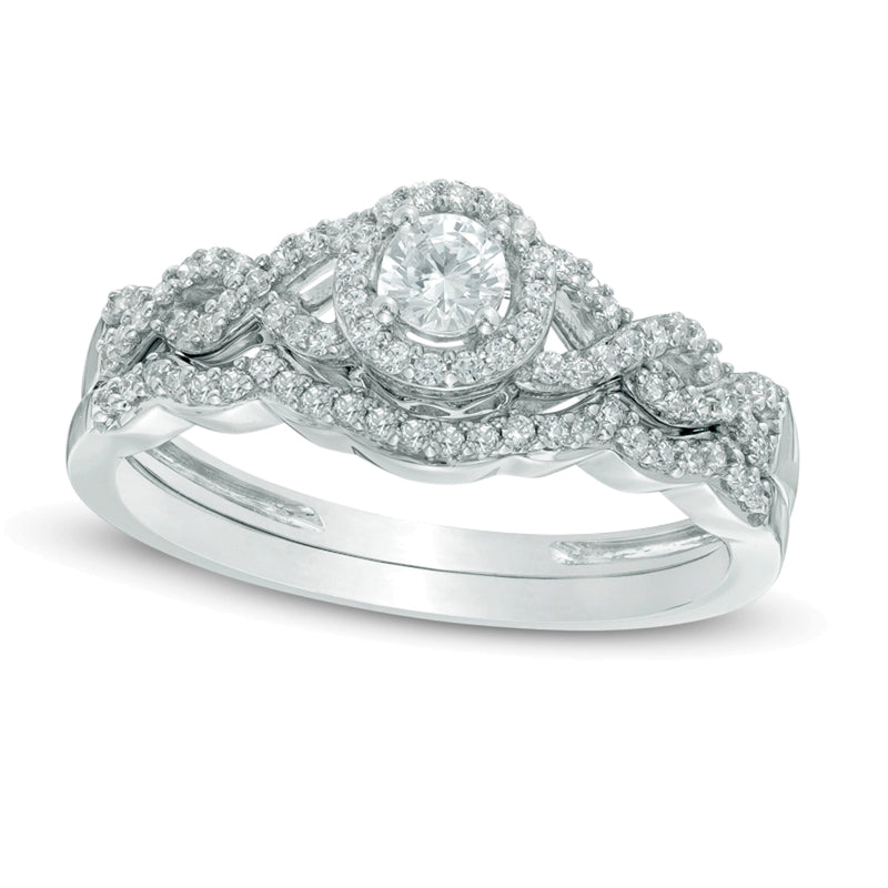 0,38 ct. Gesamtgewicht Diamant Braut-Set mit Halo in 10K Weißgold