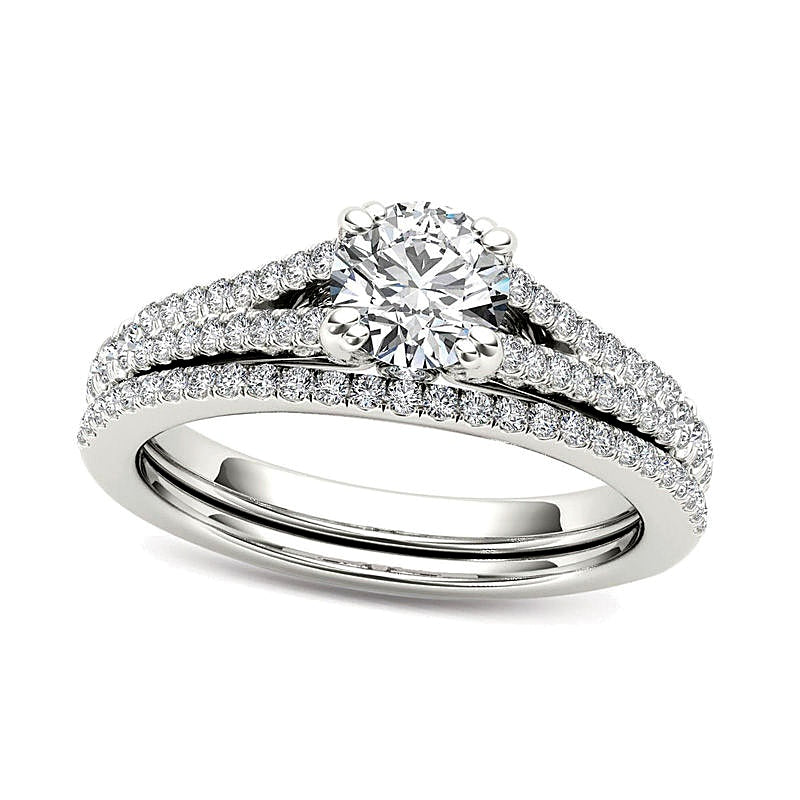 1.0 CT. Gesamtgewicht Diamant Brautset mit geteilter Schiene in 14K Weißgold