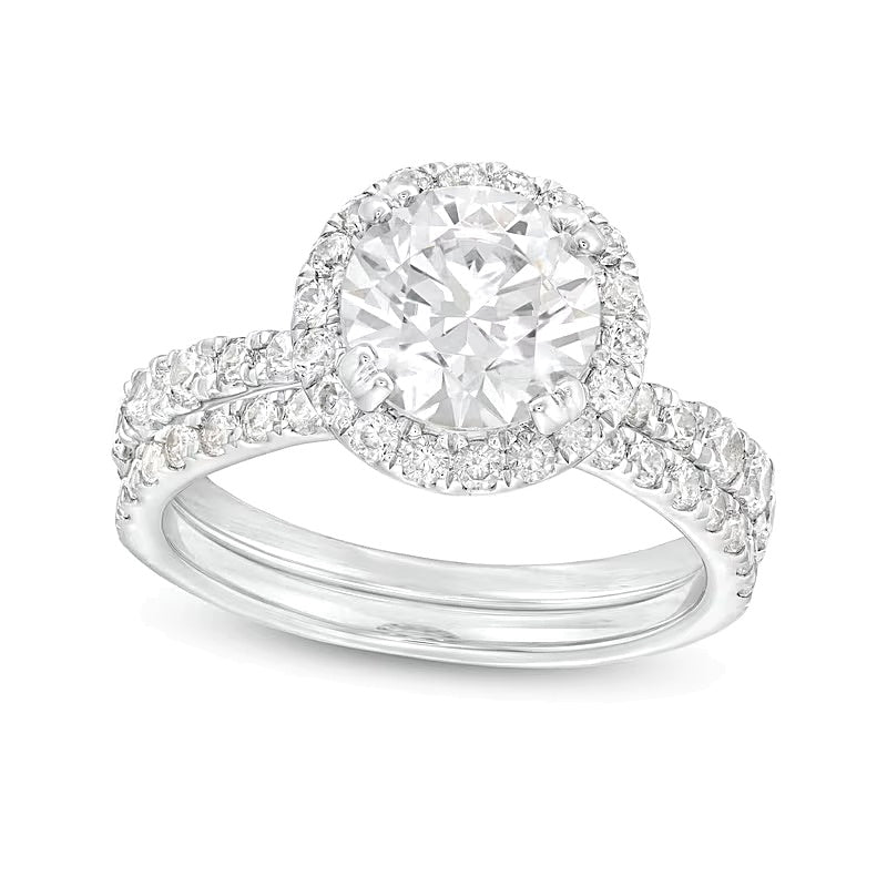 2.88 CT. Gesamtgewicht Labordiamant Braut-Set mit Halo in 14K Weißgold (I/SI2)