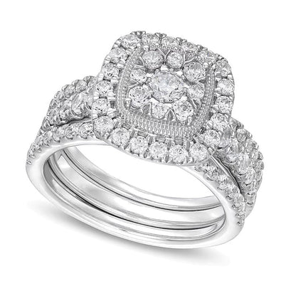 Braut-Set mit Diamanten im Kissenschliff und rundem Schliff 1.5 ct. Gesamtgewicht in 10K Weißgold