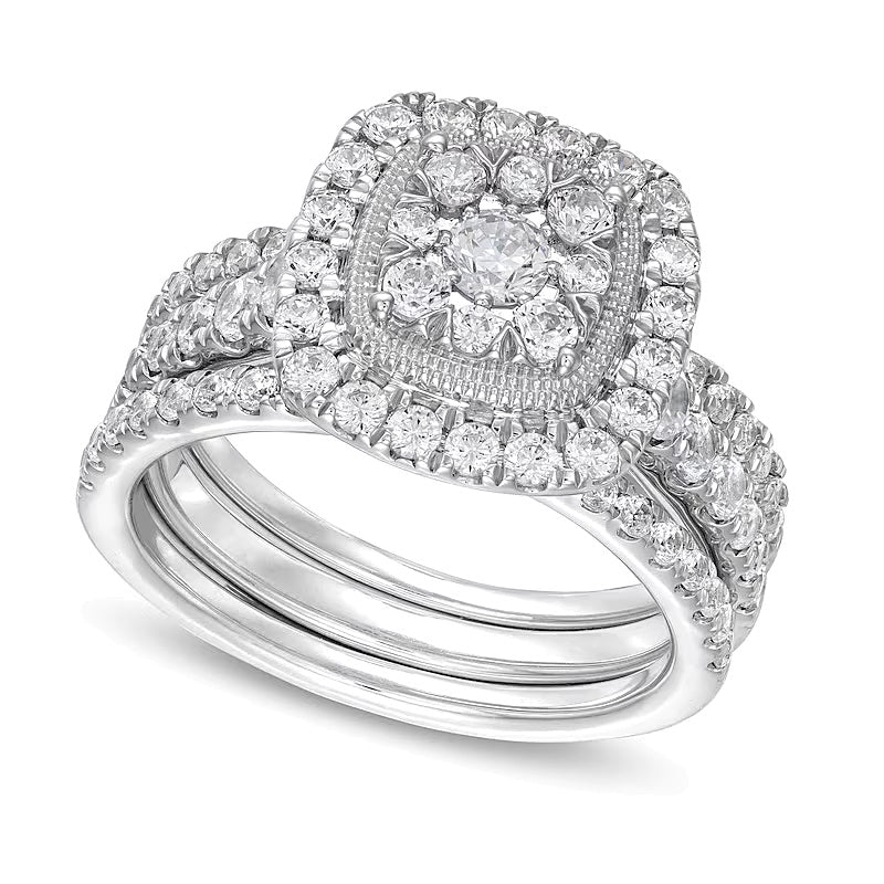 Braut-Set mit Diamanten im Kissenschliff und rundem Schliff 1.5 ct. Gesamtgewicht in 10K Weißgold