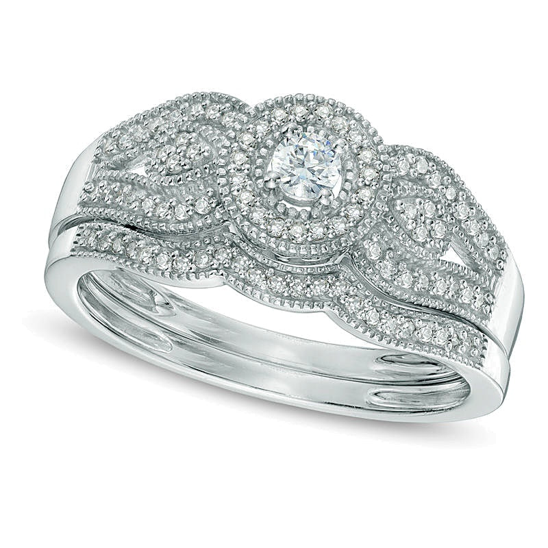 0.25 ct. Gesamtgewicht Diamant Braut-Set im Vintage-Stil mit Rahmen in 10K Weißgold