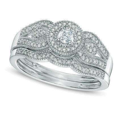 0.25 ct. Gesamtgewicht Diamant Braut-Set im Vintage-Stil mit Rahmen in 10K Weißgold
