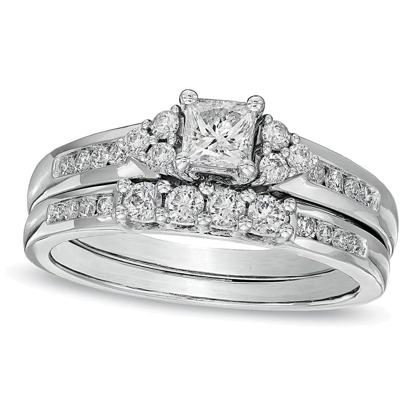0,75 ct. Gesamtgewicht Diamant-Brautset im Princess-Schliff in 14K Weißgold