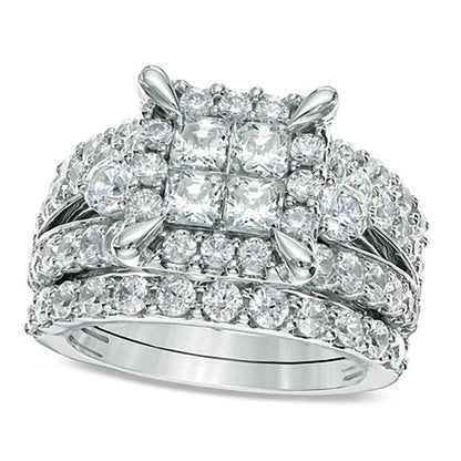 4.0 ct. Gesamtgewicht Brautset mit Diamanten im Princess- und Rundschliff in 14K Weißgold