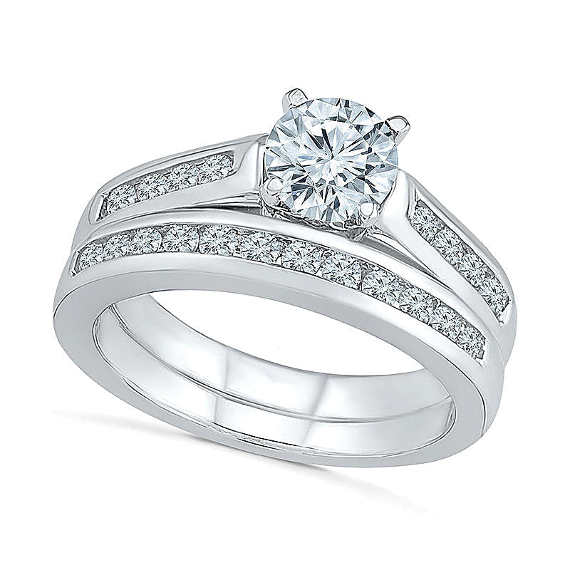 Brautset mit Diamanten 1.25 ct. Gesamtgewicht, kanalgefasst, in 10K Weißgold