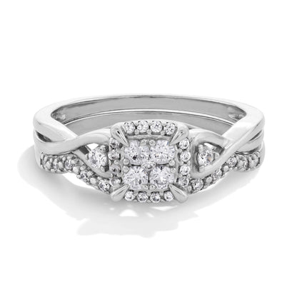 0,33 ct. Gesamtgewicht Multi-Diamant Brautset mit gedrehter Ringschiene in 10K Weißgold