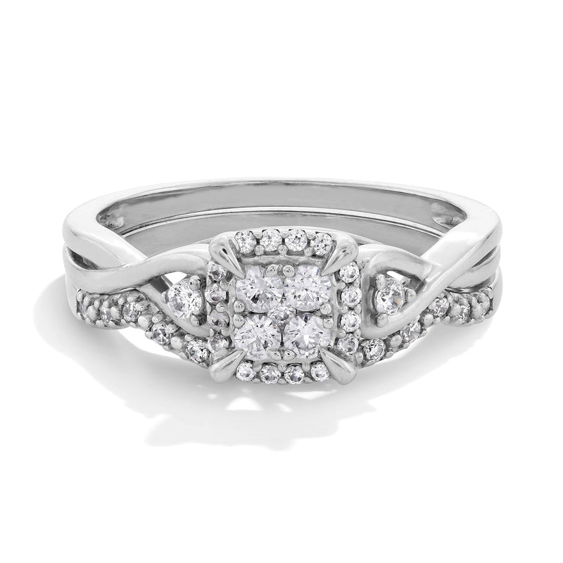 0,33 ct. Gesamtgewicht Multi-Diamant Brautset mit gedrehter Ringschiene in 10K Weißgold