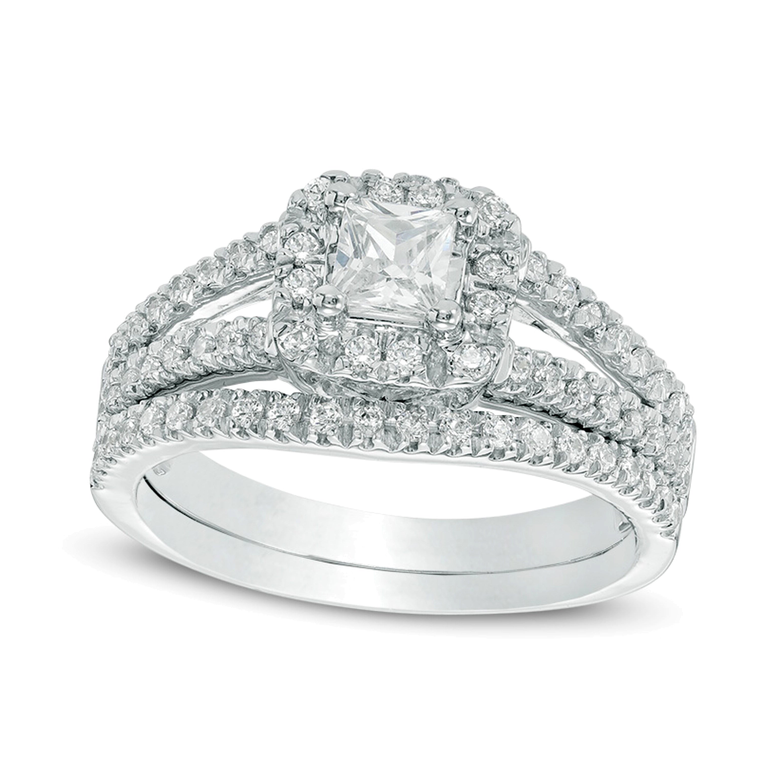 0.75 CT. Gesamtgewicht Braut-Set mit Diamanten im Princess-, Rund- und Kissenschliff in 10K Weißgold