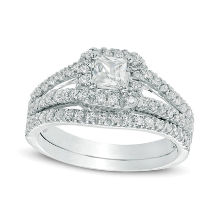 0.75 CT. Gesamtgewicht Braut-Set mit Diamanten im Princess-, Rund- und Kissenschliff in 10K Weißgold